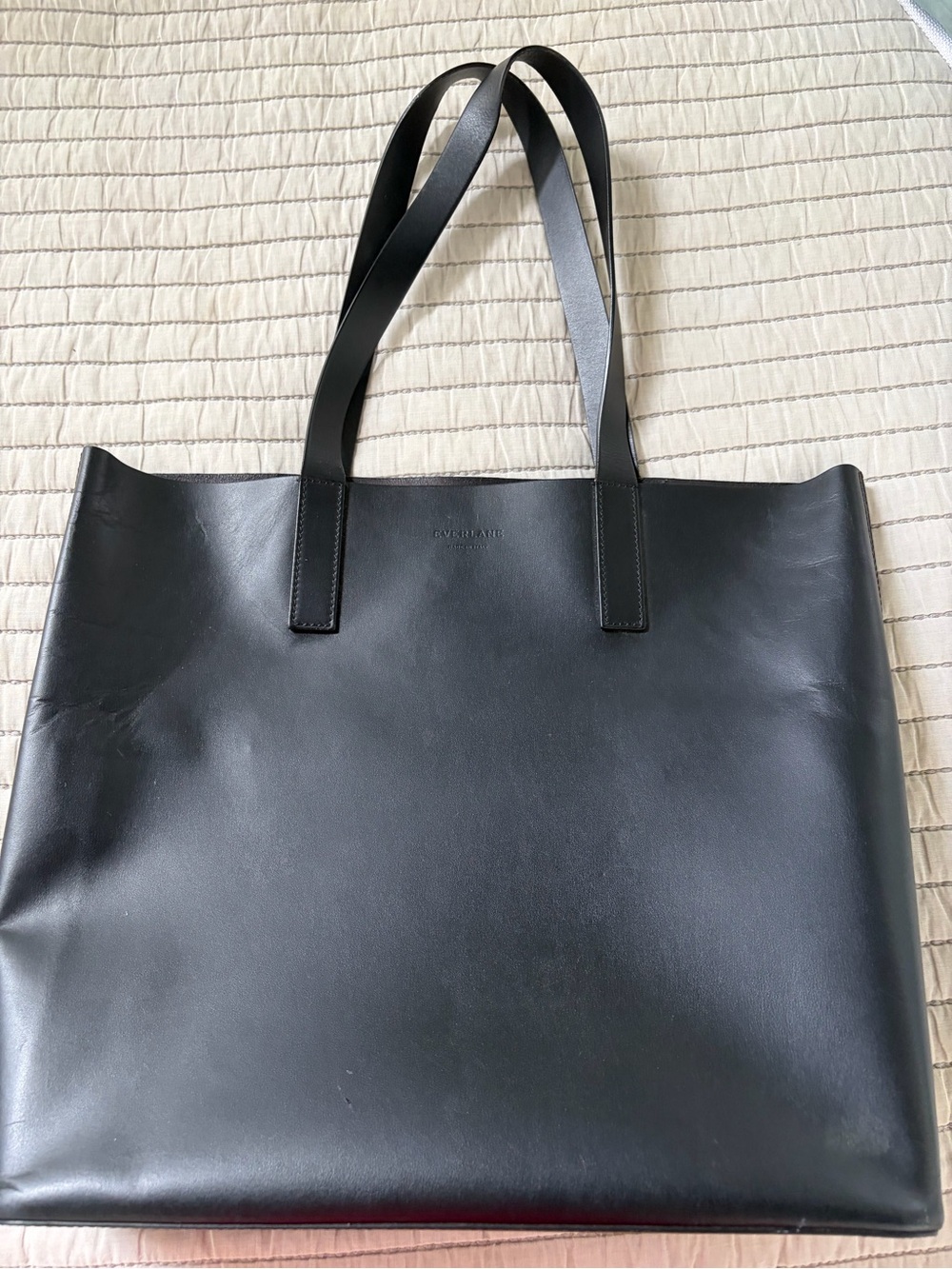 Classic Black Leather Tote Bag - Women's Shoulder Tote